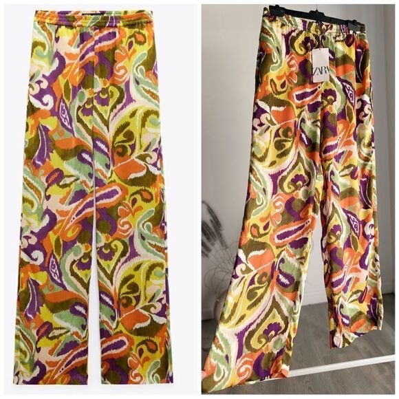 Zara Printed Straight Pants New - Picture 1 of 6
